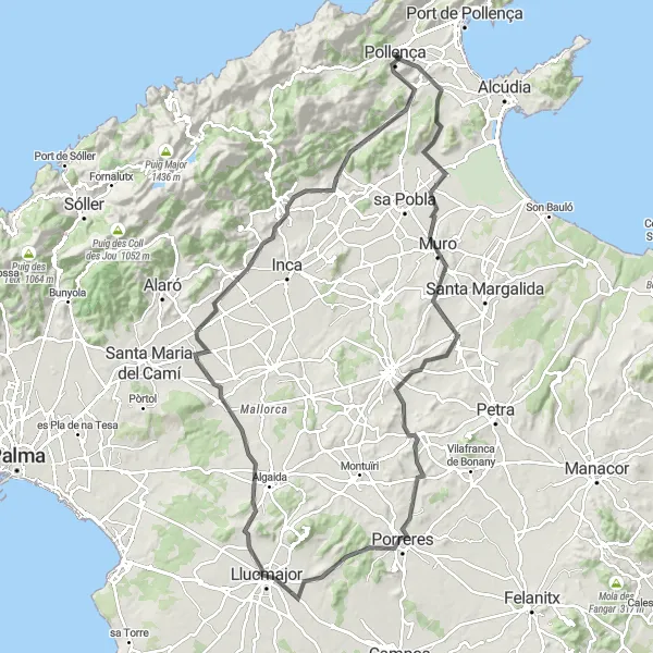 Miniaturní mapa "Výzva kolem Llucmajoru" inspirace pro cyklisty v oblasti Illes Balears, Spain. Vytvořeno pomocí plánovače tras Tarmacs.app