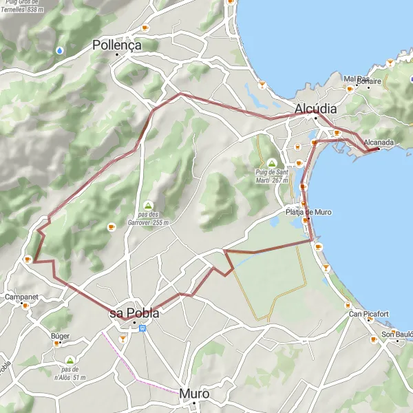 Miniatura della mappa di ispirazione al ciclismo "Ciclovia verso Puig de son Corró" nella regione di Illes Balears, Spain. Generata da Tarmacs.app, pianificatore di rotte ciclistiche