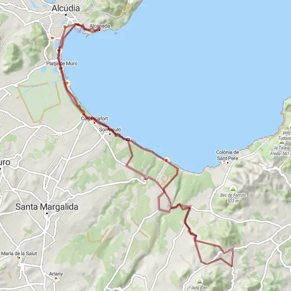 Miniature de la carte de l'inspiration cycliste "Tour de la région de Son Serra de Marina" dans la Illes Balears, Spain. Générée par le planificateur d'itinéraire cycliste Tarmacs.app