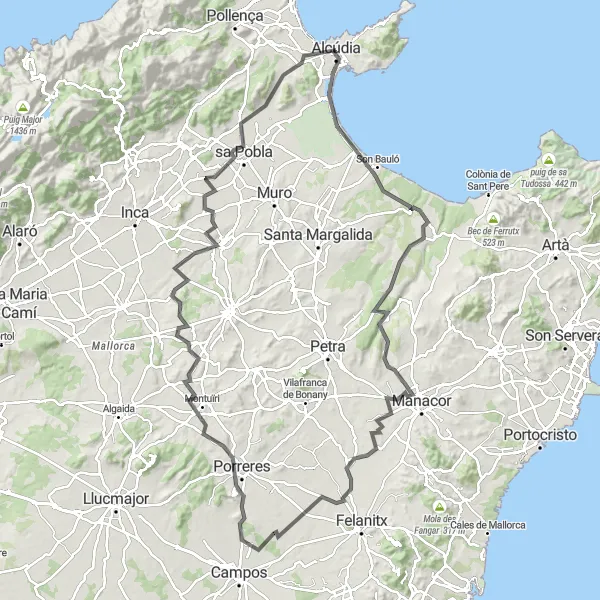 Miniatuurkaart van de fietsinspiratie "Het Alcúdia en Son Real avontuur" in Illes Balears, Spain. Gemaakt door de Tarmacs.app fietsrouteplanner