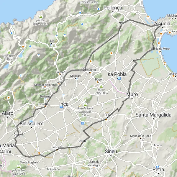 Miniatura della mappa di ispirazione al ciclismo "Periplo verso Selva e Consell" nella regione di Illes Balears, Spain. Generata da Tarmacs.app, pianificatore di rotte ciclistiche