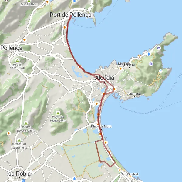 Karten-Miniaturansicht der Radinspiration "Gravel-Rundweg um Port de Pollença" in Illes Balears, Spain. Erstellt vom Tarmacs.app-Routenplaner für Radtouren