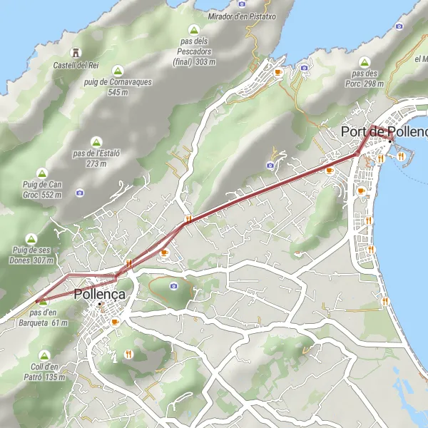 Miniatura della mappa di ispirazione al ciclismo "Breve Giro in Gravel di 17 km tra Pollença e Port de Pollença" nella regione di Illes Balears, Spain. Generata da Tarmacs.app, pianificatore di rotte ciclistiche