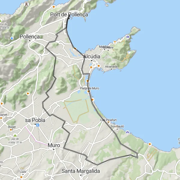 Miniatua del mapa de inspiración ciclista "Ruta en bicicleta de carretera hacia Port de Pollença" en Illes Balears, Spain. Generado por Tarmacs.app planificador de rutas ciclistas