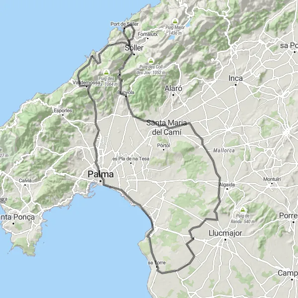 Miniature de la carte de l'inspiration cycliste "La boucle de Sóller panoramique" dans la Illes Balears, Spain. Générée par le planificateur d'itinéraire cycliste Tarmacs.app