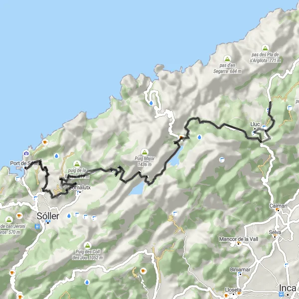Miniature de la carte de l'inspiration cycliste "Randonnée à vélo autour du Port de Sóller" dans la Illes Balears, Spain. Générée par le planificateur d'itinéraire cycliste Tarmacs.app