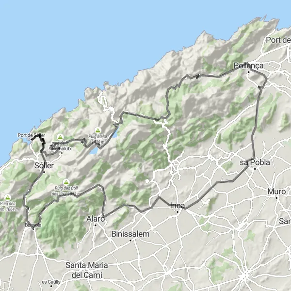 Miniature de la carte de l'inspiration cycliste "Aventure épique à vélo près du Port de Sóller" dans la Illes Balears, Spain. Générée par le planificateur d'itinéraire cycliste Tarmacs.app