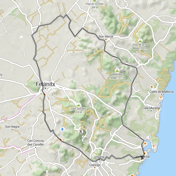 Map miniature of "Cala Marçal and Beyond" cycling inspiration in Illes Balears, Spain. Generated by Tarmacs.app cycling route planner