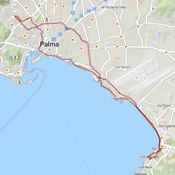 Miniaturní mapa "Přírodní krása okolí s'Arenalu" inspirace pro cyklisty v oblasti Illes Balears, Spain. Vytvořeno pomocí plánovače tras Tarmacs.app