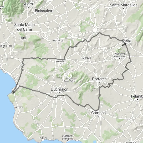 Miniatura della mappa di ispirazione al ciclismo "Passeggiata in bicicletta verso Sant Jordi" nella regione di Illes Balears, Spain. Generata da Tarmacs.app, pianificatore di rotte ciclistiche
