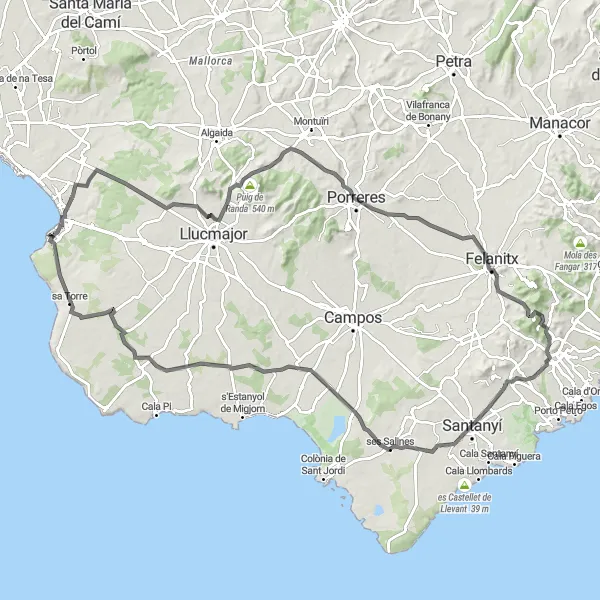Miniaturní mapa "Cyklistická výzva kolem s'Arenalu" inspirace pro cyklisty v oblasti Illes Balears, Spain. Vytvořeno pomocí plánovače tras Tarmacs.app