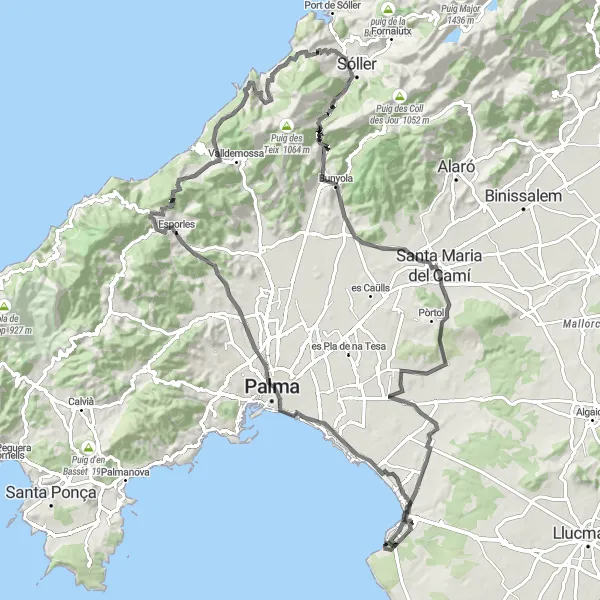Map miniature of "Mountainous Adventure" cycling inspiration in Illes Balears, Spain. Generated by Tarmacs.app cycling route planner