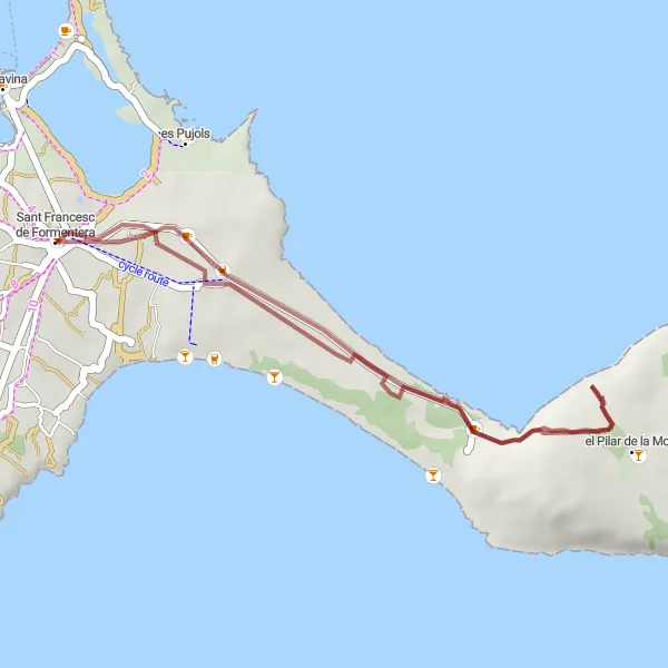 Miniatura della mappa di ispirazione al ciclismo "Aventuroso giro in bicicletta su ghiaia da Sant Francesc de Formentera" nella regione di Illes Balears, Spain. Generata da Tarmacs.app, pianificatore di rotte ciclistiche