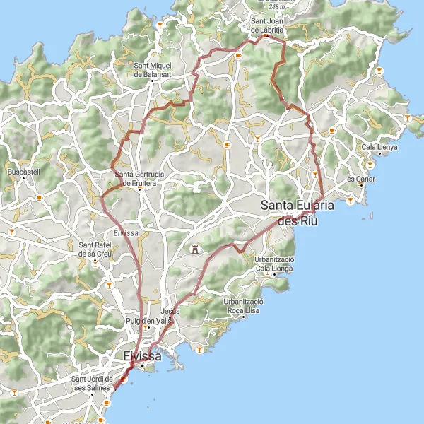 Miniatua del mapa de inspiración ciclista "Ruta de Grava Extensa desde Sant Joan de Labritja" en Illes Balears, Spain. Generado por Tarmacs.app planificador de rutas ciclistas
