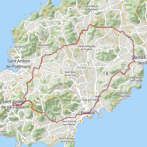 Miniatua del mapa de inspiración ciclista "Ruta de Grava por Sant Josep de sa Talaia" en Illes Balears, Spain. Generado por Tarmacs.app planificador de rutas ciclistas