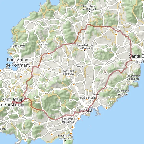 Map miniature of "Tranquil Pathways of Sant Josep" cycling inspiration in Illes Balears, Spain. Generated by Tarmacs.app cycling route planner