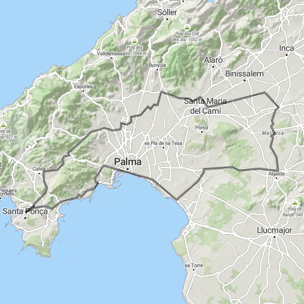 Map miniature of "Road Cycling Loop with Legendary Climbs" cycling inspiration in Illes Balears, Spain. Generated by Tarmacs.app cycling route planner