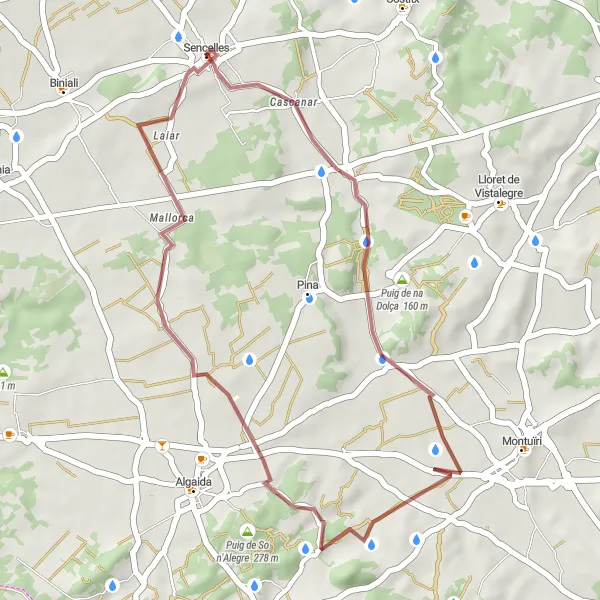 Map miniature of "Gravel Route to Sencelles and Back" cycling inspiration in Illes Balears, Spain. Generated by Tarmacs.app cycling route planner