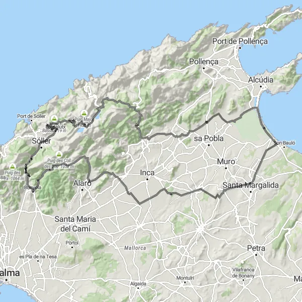 Miniaturní mapa "Kolem Caimari a Can Picafort" inspirace pro cyklisty v oblasti Illes Balears, Spain. Vytvořeno pomocí plánovače tras Tarmacs.app