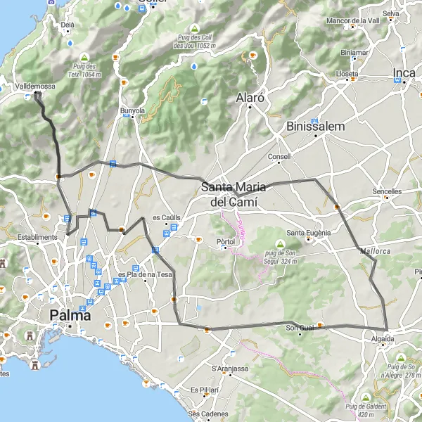 Miniatura della mappa di ispirazione al ciclismo "Passeggiata in bicicletta da Valldemossa a Palau del Rei Sanç" nella regione di Illes Balears, Spain. Generata da Tarmacs.app, pianificatore di rotte ciclistiche