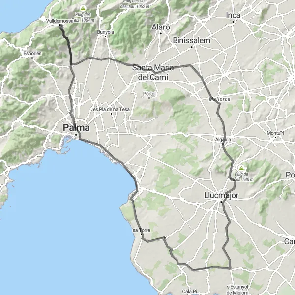 Miniatura mapy "Trasa wokół Valldemossy (droga)" - trasy rowerowej w Illes Balears, Spain. Wygenerowane przez planer tras rowerowych Tarmacs.app