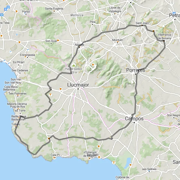 Karten-Miniaturansicht der Radinspiration "Eindrucksvolle Tour durch die mallorquinische Landschaft" in Illes Balears, Spain. Erstellt vom Tarmacs.app-Routenplaner für Radtouren