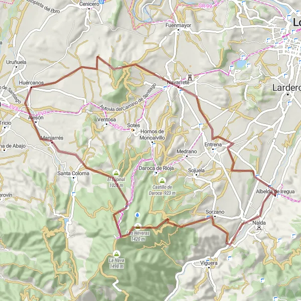 Map miniature of "The Gravel Adventures of Albelda de Iregua" cycling inspiration in La Rioja, Spain. Generated by Tarmacs.app cycling route planner