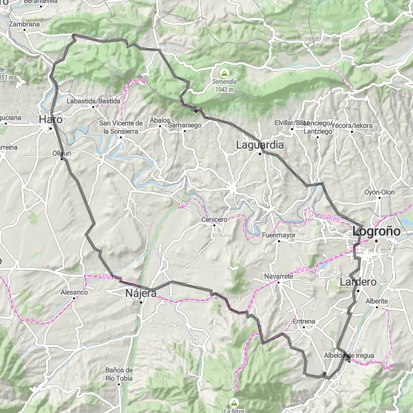 Miniaturekort af cykelinspirationen "Landevejscykelrute mod La Anguila og Albelda de Iregua" i La Rioja, Spain. Genereret af Tarmacs.app cykelruteplanlægger