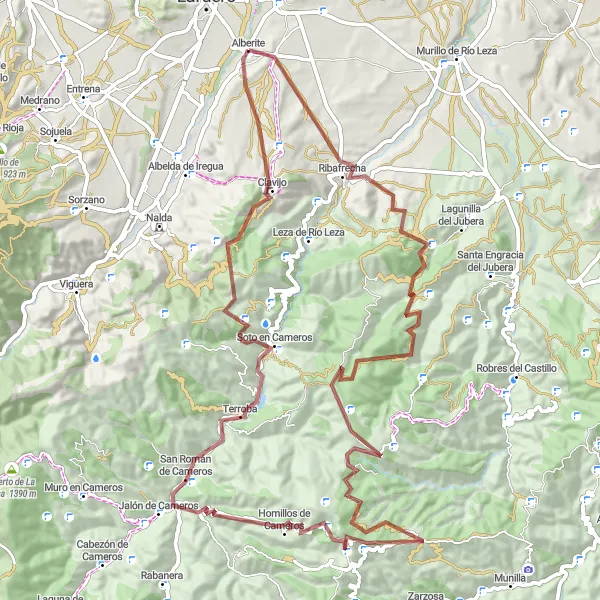 Miniaturekort af cykelinspirationen "Grus cykelrute til Ribafrecha og San Román de Cameros" i La Rioja, Spain. Genereret af Tarmacs.app cykelruteplanlægger