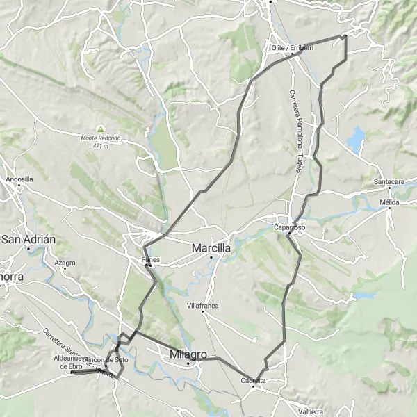 Miniatuurkaart van de fietsinspiratie "Prachtige wegroute rondom Aldeanueva de Ebro" in La Rioja, Spain. Gemaakt door de Tarmacs.app fietsrouteplanner