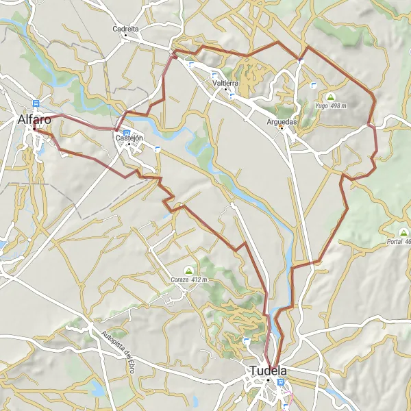 Map miniature of "The Gravel Escape" cycling inspiration in La Rioja, Spain. Generated by Tarmacs.app cycling route planner