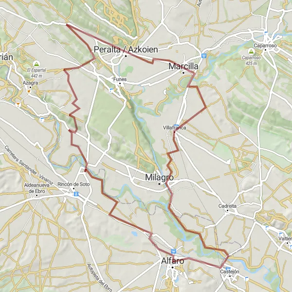 Miniatura mapy "Trasa gravel 'Mirador del Castillo' wokół Alfaro" - trasy rowerowej w La Rioja, Spain. Wygenerowane przez planer tras rowerowych Tarmacs.app