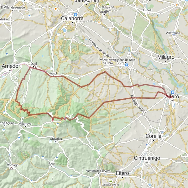 Miniatua del mapa de inspiración ciclista "Ruta en bicicleta de grava desde Alfaro" en La Rioja, Spain. Generado por Tarmacs.app planificador de rutas ciclistas