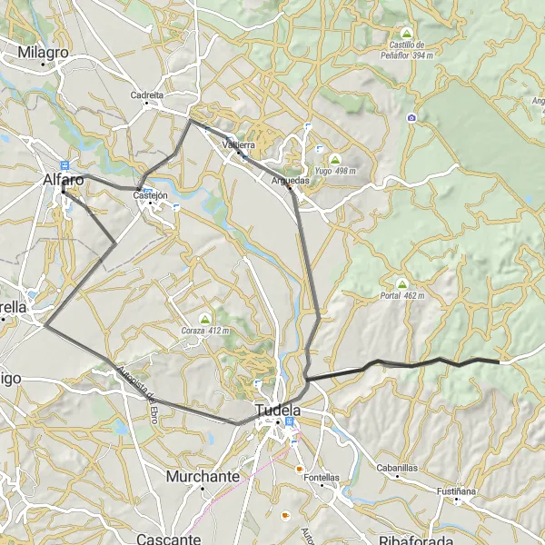 Map miniature of "Alfaro Castle View Cycling Route" cycling inspiration in La Rioja, Spain. Generated by Tarmacs.app cycling route planner