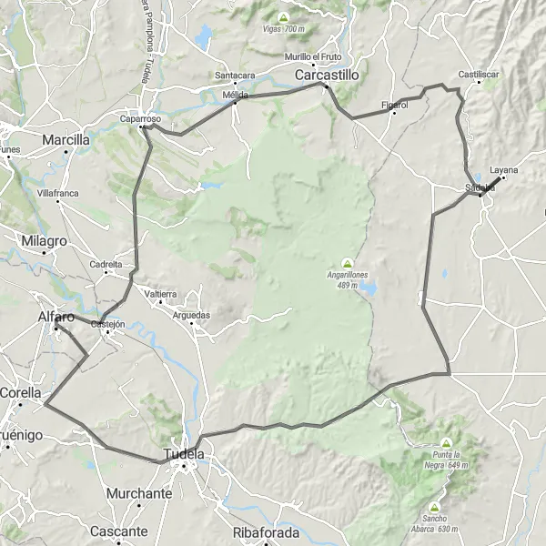 Map miniature of "The Road to Adventure" cycling inspiration in La Rioja, Spain. Generated by Tarmacs.app cycling route planner