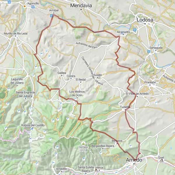 Map miniature of "Bergasa Gravel Adventure" cycling inspiration in La Rioja, Spain. Generated by Tarmacs.app cycling route planner