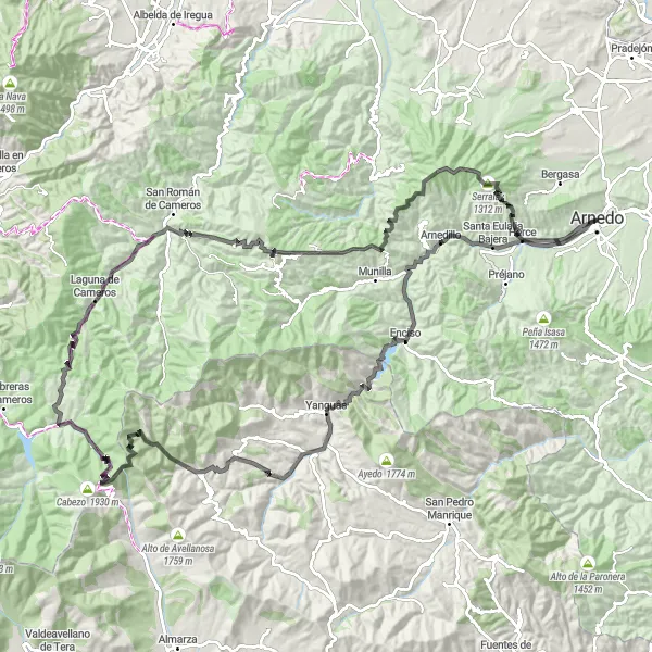 Miniatua del mapa de inspiración ciclista "Ruta desde Arnedo a la Sierra de Cameros" en La Rioja, Spain. Generado por Tarmacs.app planificador de rutas ciclistas