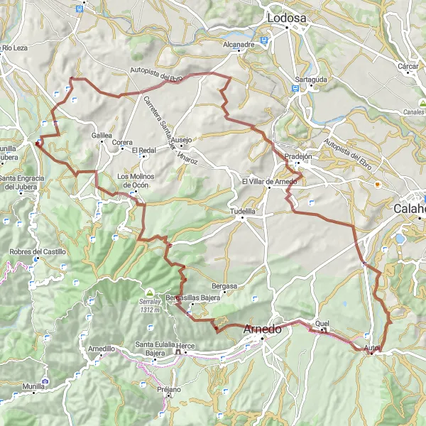 Miniatuurkaart van de fietsinspiratie "Gravelroute rond Autol" in La Rioja, Spain. Gemaakt door de Tarmacs.app fietsrouteplanner