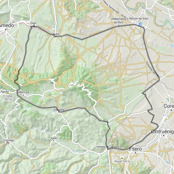 Map miniature of "Road Cycling Through Rincón de Soto" cycling inspiration in La Rioja, Spain. Generated by Tarmacs.app cycling route planner