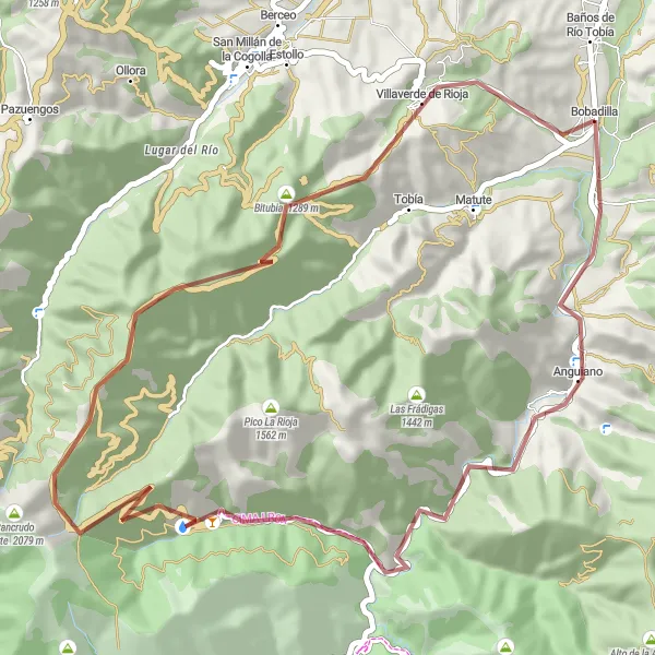 Miniatua del mapa de inspiración ciclista "Ruta a Anguiano y Monasterio de Valvanera desde Baños de Río Tobía" en La Rioja, Spain. Generado por Tarmacs.app planificador de rutas ciclistas
