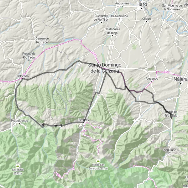 Miniatua del mapa de inspiración ciclista "Ruta en Bicicleta de Carretera desde Baños de Río Tobía" en La Rioja, Spain. Generado por Tarmacs.app planificador de rutas ciclistas