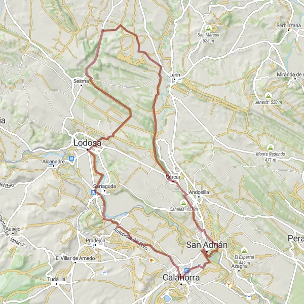 Miniatua del mapa de inspiración ciclista "Vuelta a Sartaguda: Aventura en Grava" en La Rioja, Spain. Generado por Tarmacs.app planificador de rutas ciclistas