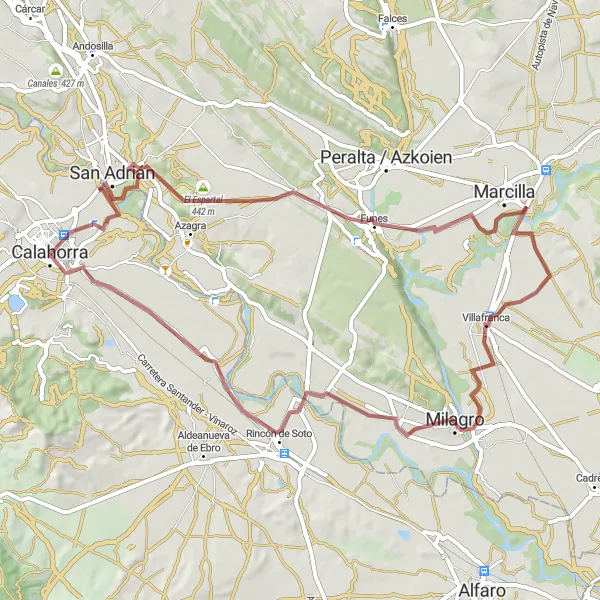 Miniatua del mapa de inspiración ciclista "Vuelta a Calahorra: Caminos de Grava" en La Rioja, Spain. Generado por Tarmacs.app planificador de rutas ciclistas