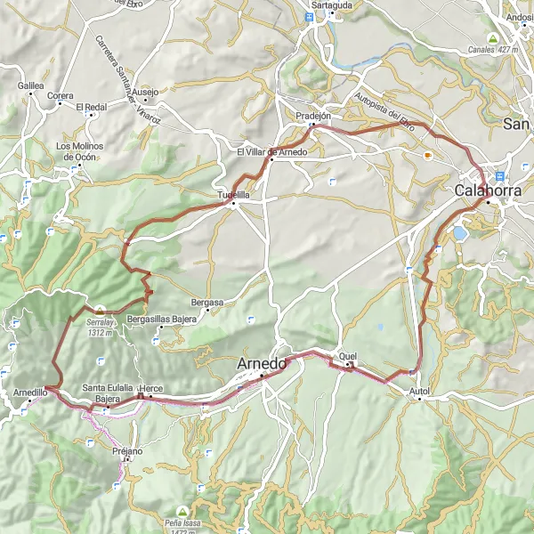 Miniatua del mapa de inspiración ciclista "Aventura en Grava: Castillos y Paisajes" en La Rioja, Spain. Generado por Tarmacs.app planificador de rutas ciclistas