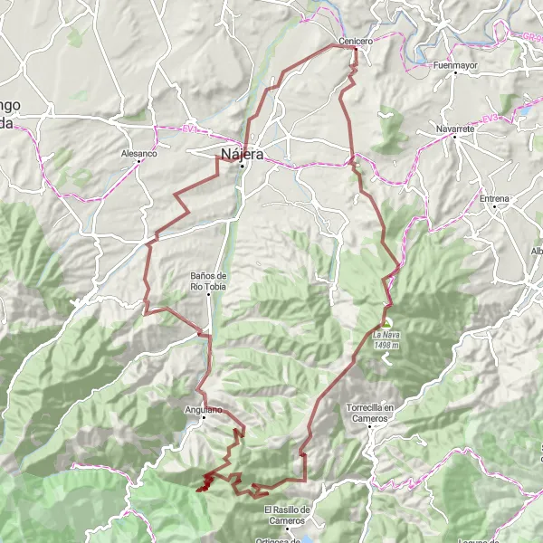 Miniatua del mapa de inspiración ciclista "Ruta épica de ciclismo de grava cerca de Cenicero" en La Rioja, Spain. Generado por Tarmacs.app planificador de rutas ciclistas