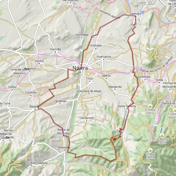 Miniatuurkaart van de fietsinspiratie "Uitdagende gravelroute naar Santa Coloma" in La Rioja, Spain. Gemaakt door de Tarmacs.app fietsrouteplanner