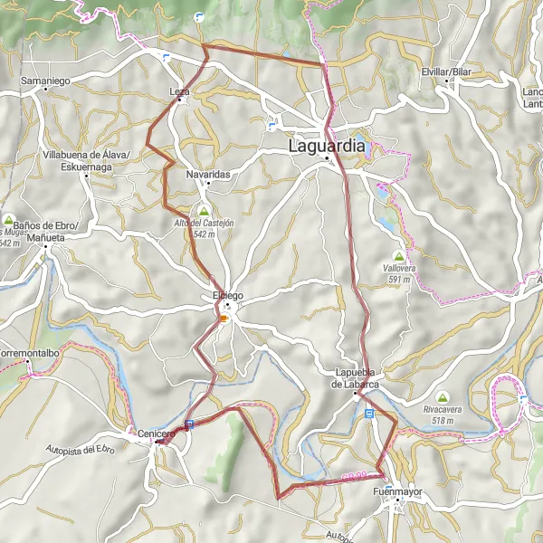 Map miniature of "Leza Loop Gravel Route" cycling inspiration in La Rioja, Spain. Generated by Tarmacs.app cycling route planner