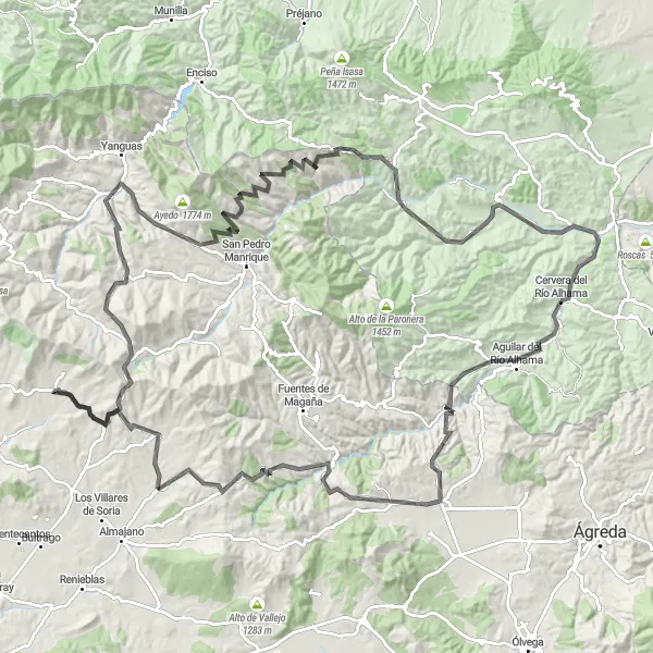 Miniaturekort af cykelinspirationen "Road - Breathtaking cycling route near Cervera del Río Alhama" i La Rioja, Spain. Genereret af Tarmacs.app cykelruteplanlægger