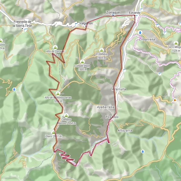Map miniature of "Gravel Adventure to Valgañón" cycling inspiration in La Rioja, Spain. Generated by Tarmacs.app cycling route planner