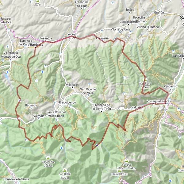 Map miniature of "Gravel Adventure in the Mountains" cycling inspiration in La Rioja, Spain. Generated by Tarmacs.app cycling route planner